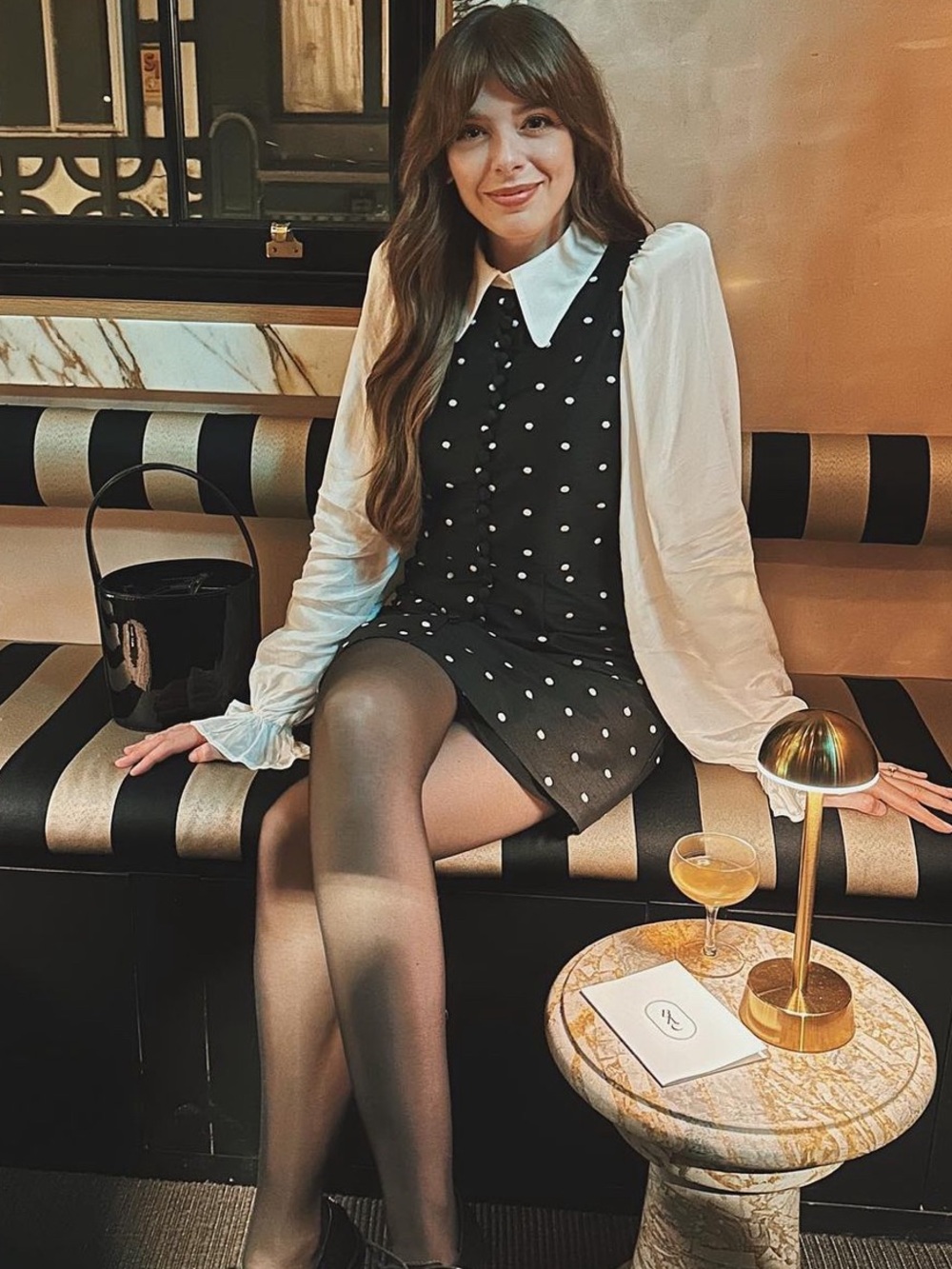 Women’s Queens of Archive Black & White Polka Dot Dress with White Collar